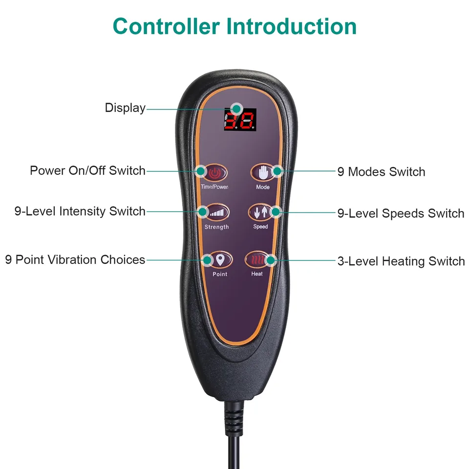 Full Body Electric Massage Mat With Heat Vibration Massage Pad Cushion Back Massage Mattress Chair Pad With Neck Massage Pillow With 10 Vibration Motors Timer Anti-Slip Bottom view 2