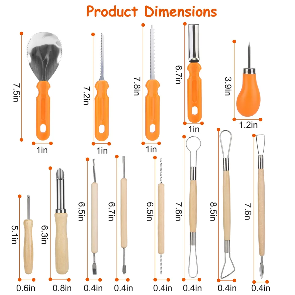 13 Pcs Halloween Pumpkin Carving Kit Stainless Steel Carving Kit Pumpkin Sculpting Cutting Kit Halloween Decorative Tools view 3