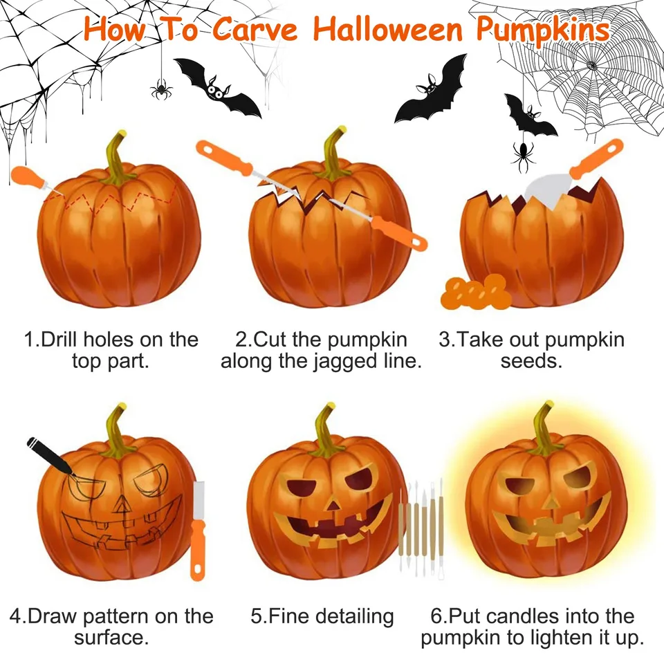 13 Pcs Halloween Pumpkin Carving Kit Stainless Steel Carving Kit Pumpkin Sculpting Cutting Kit Halloween Decorative Tools view 2