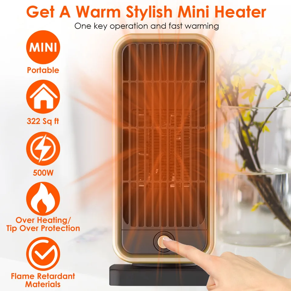 1Pc 500W Portable Electric Heater PTC Ceramic Heating Space Heater Overheating Tip Over Protection 3S Heating Space For 322 Sq FT Home Office Use view 3