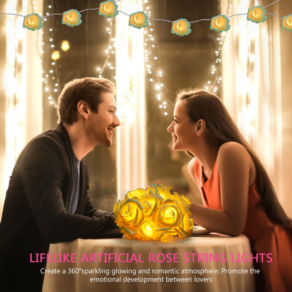 1 Pc 40 LEDs Rose Flower String Lights 10ft 3m Battery Operated Decorative Lights For Anniversary Valentine's Wedding Bedroom view 2