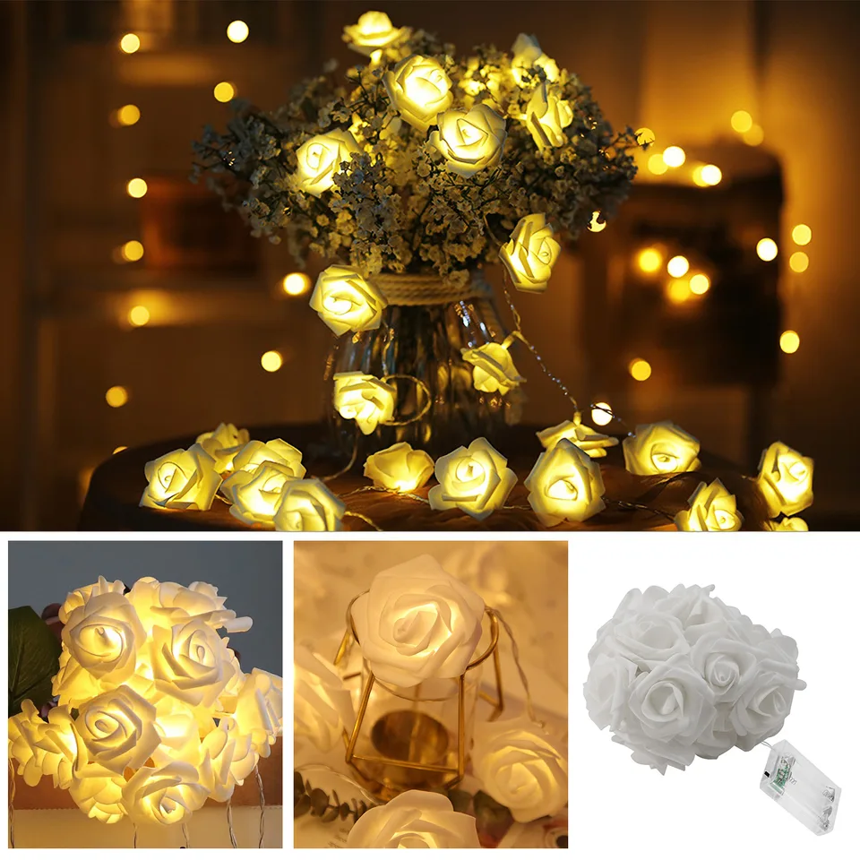 1 Pc 40 LEDs Rose Flower String Lights 10ft 3m Battery Operated Decorative Lights For Anniversary Valentine's Wedding Bedroom view 3