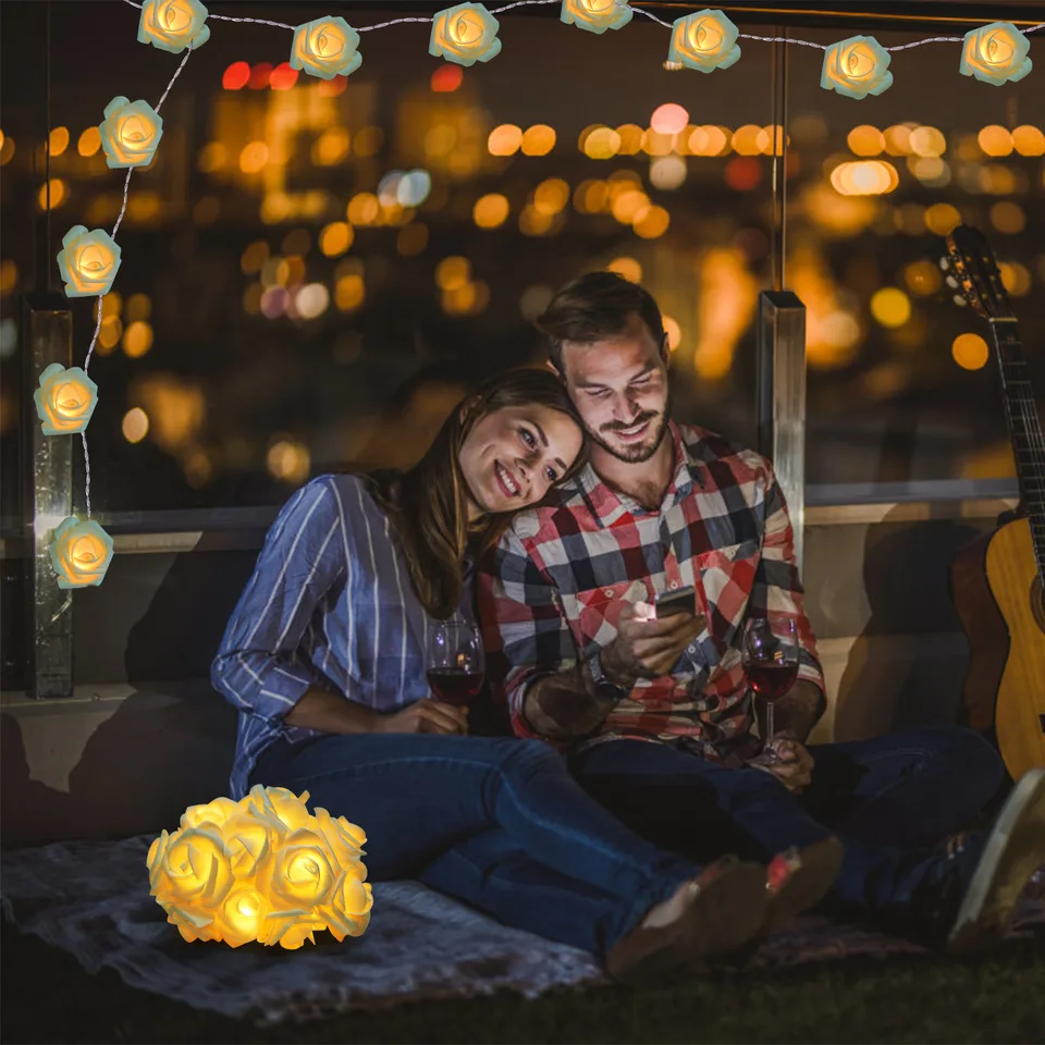 1 Pc 40 LEDs Rose Flower String Lights 10ft 3m Battery Operated Decorative Lights For Anniversary Valentine's Wedding Bedroom view 4
