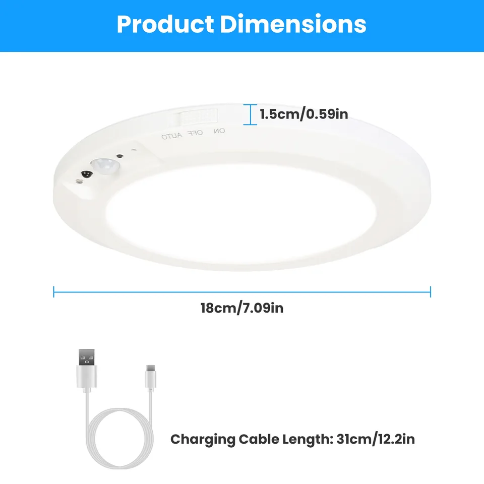 1Pack Magnetic Flush Ceiling Light Rechargeable Motion Sensor Ceiling Light Wireless Ceiling Light With Timer Remote Stepless Dimmable For Closet Stairs Garage Bathroom view 3