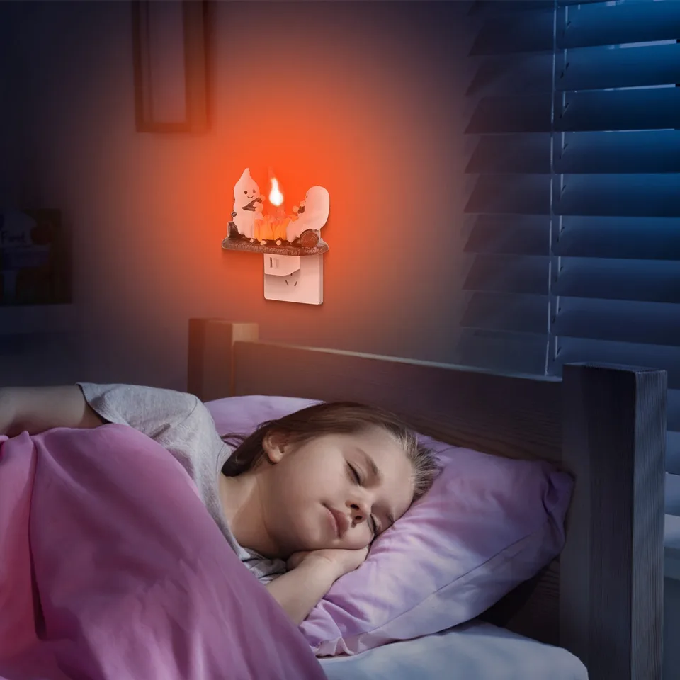 2Pcs Ghost Campfire Flickering Flame Night Light Indoor 3D Funny Halloween Nightlight Decoration Bedroom Night Light Halloween Decoration Gift For Friend Family view 3