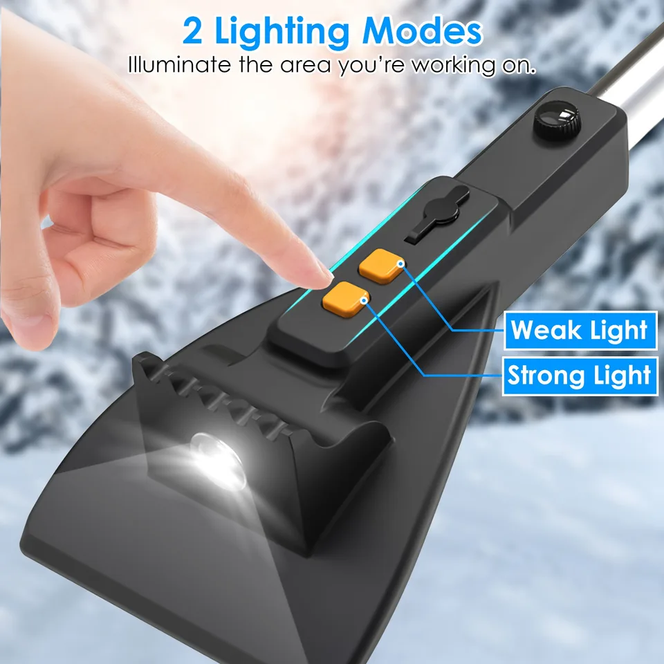 1 Pc 3 In 1 Car Snow Removal Shovel With Lights Car Snow Removal Tool Telescopic Windshield Ice Scraper Snow Brush Shovel view 2