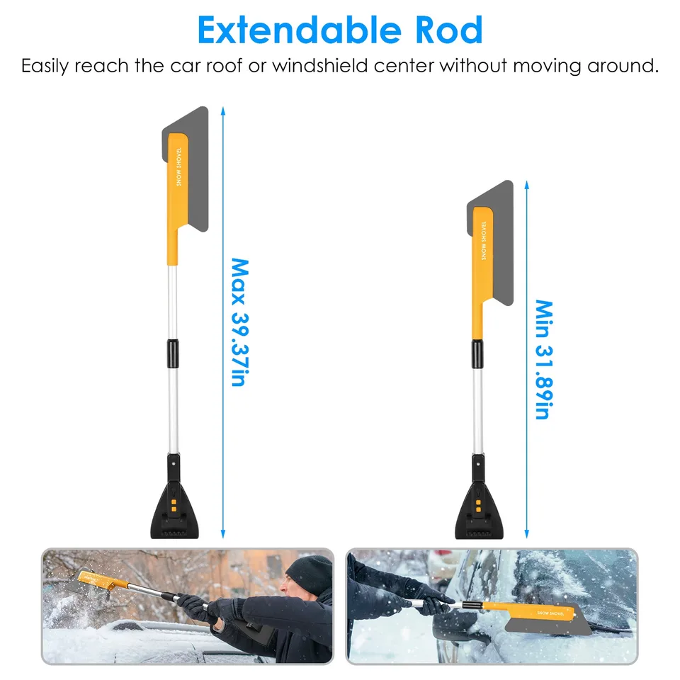 1 Pc 3 In 1 Car Snow Removal Shovel With Lights Car Snow Removal Tool Telescopic Windshield Ice Scraper Snow Brush Shovel view 4