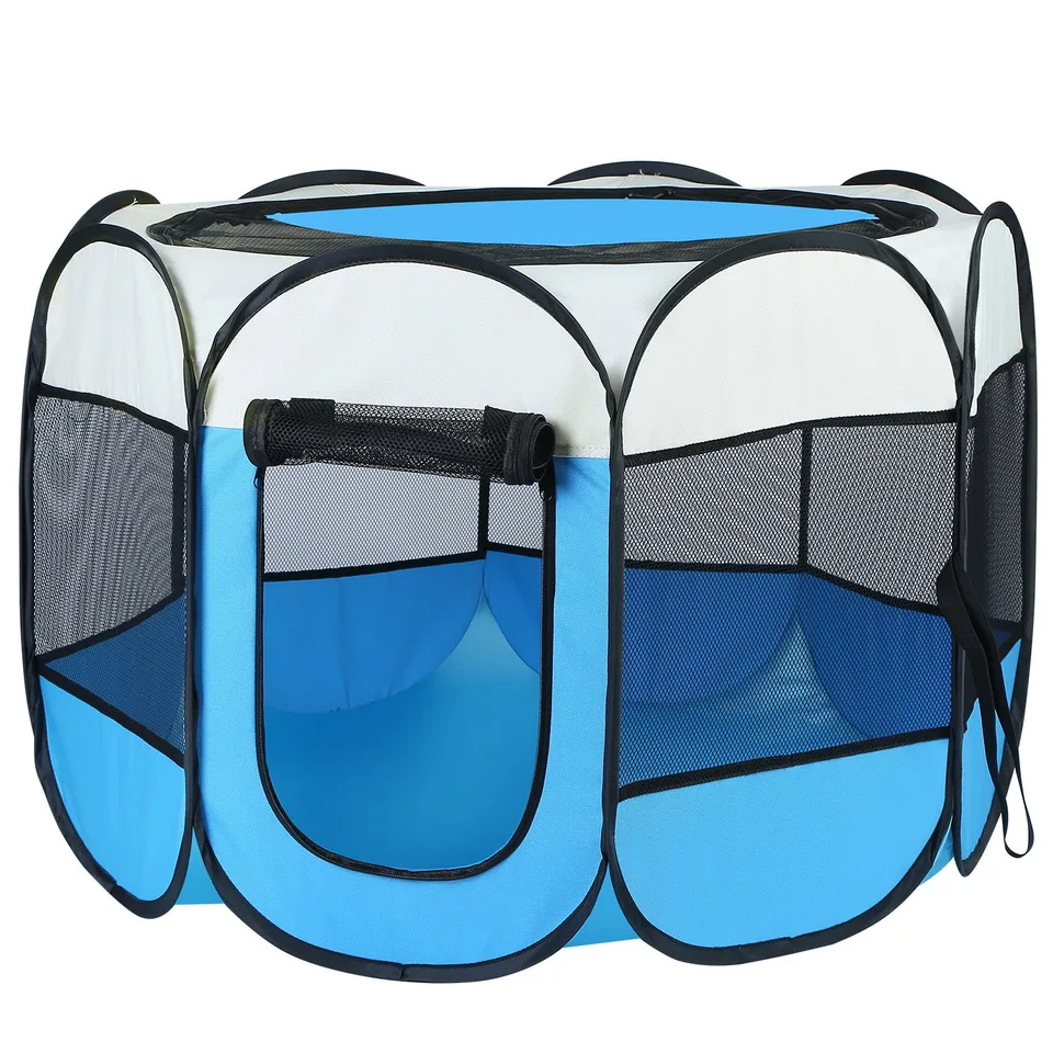Pink-Blue Options -- 1 Pc Portable Foldable Pet Tent Exercise Pen Kennel Removable Zipper Top And Bottom Water Resistant Indoor Outdoor Use view 4