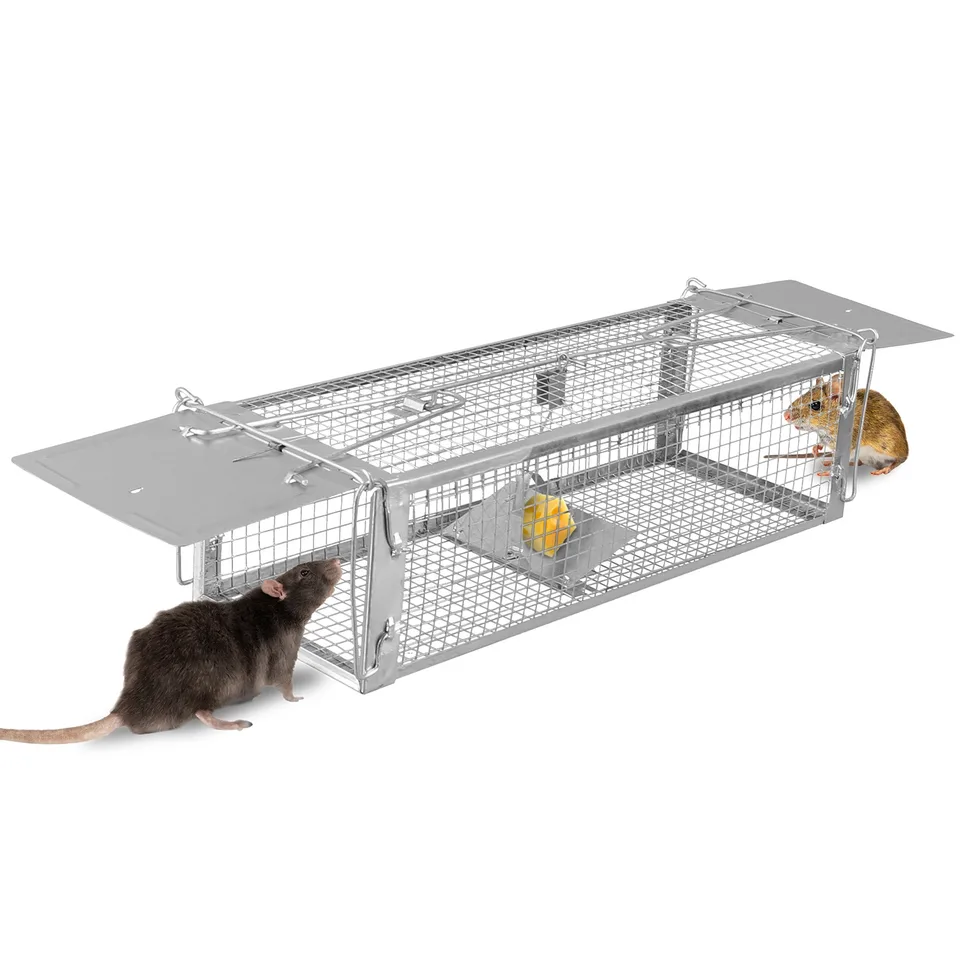 1 Pc Dual Door Rat Trap Cage Humane Live Rodent Dense Mesh Trap Cage Zinc Electroplating Mice Mouse Control Bait Catch With 2 Detachable U view 3