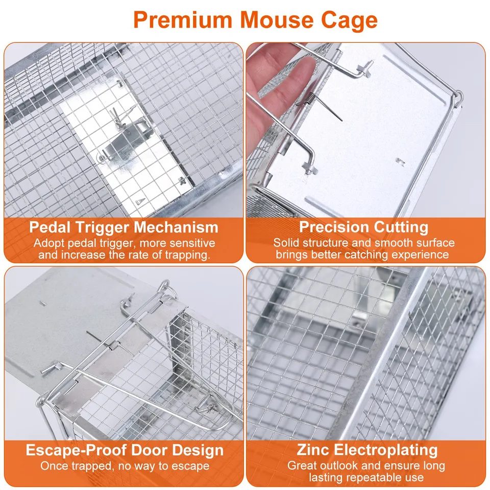 1 Pc Dual Door Rat Trap Cage Humane Live Rodent Dense Mesh Trap Cage Zinc Electroplating Mice Mouse Control Bait Catch With 2 Detachable U view 2