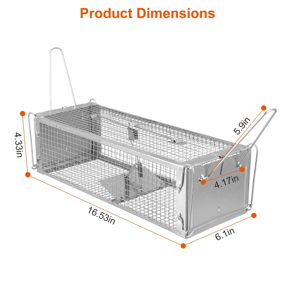 1 Pc Dual Door Rat Trap Cage Humane Live Rodent Dense Mesh Trap Cage Zinc Electroplating Mice Mouse Control Bait Catch With 2 Detachable U view 4