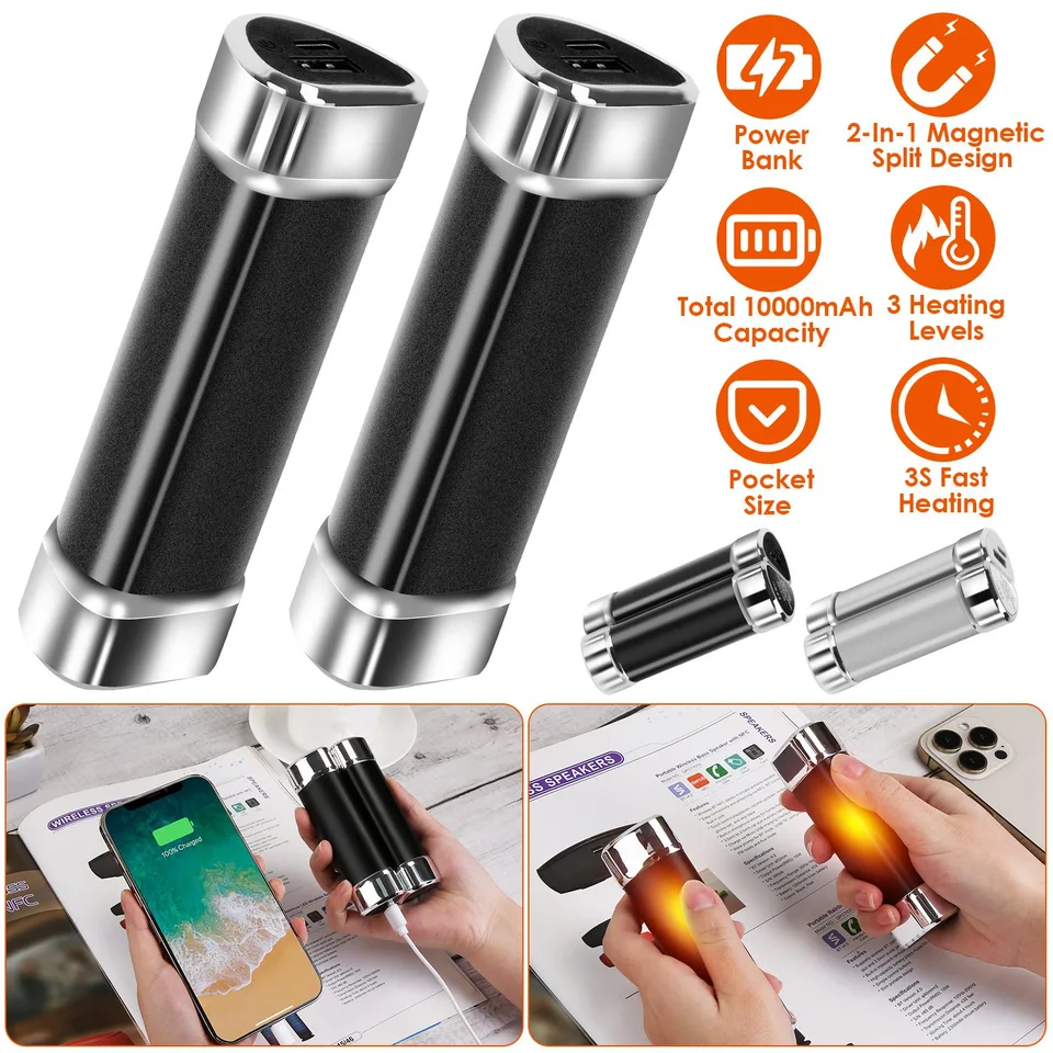 2 Packs Split-Magnetic Handwarmers 2 In 1 Portable Electric Pocket Heater Power Bank Portable Charger With 3 Heating Levels For Camping view 2