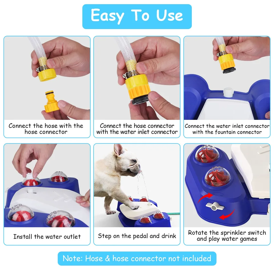 Blue-Yellow Color Options -- 1 Pc Dog Water Fountain Multifunctional Automatic Pet Water Dispenser Outdoor Step-on Activated Sprinkler For view 2