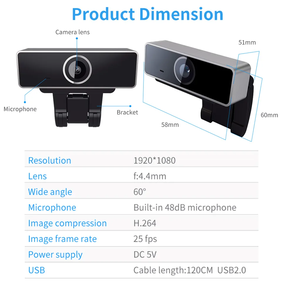 1Pc FHD 1080P Webcam USB PC Computer Webcam Auto Focus With Microphone 60-Degree Widescreen Desktop Laptop Webcam Live Streaming Webcam With Rotatable Clip For Live Broadcast Video Calling Conferencin view 4