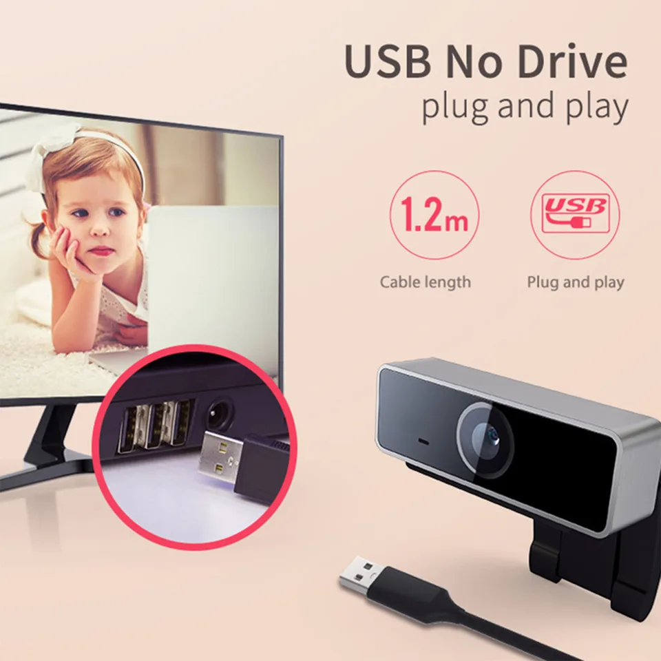 1Pc FHD 1080P Webcam USB PC Computer Webcam Auto Focus With Microphone 60-Degree Widescreen Desktop Laptop Webcam Live Streaming Webcam With Rotatable Clip For Live Broadcast Video Calling Conferencin view 2