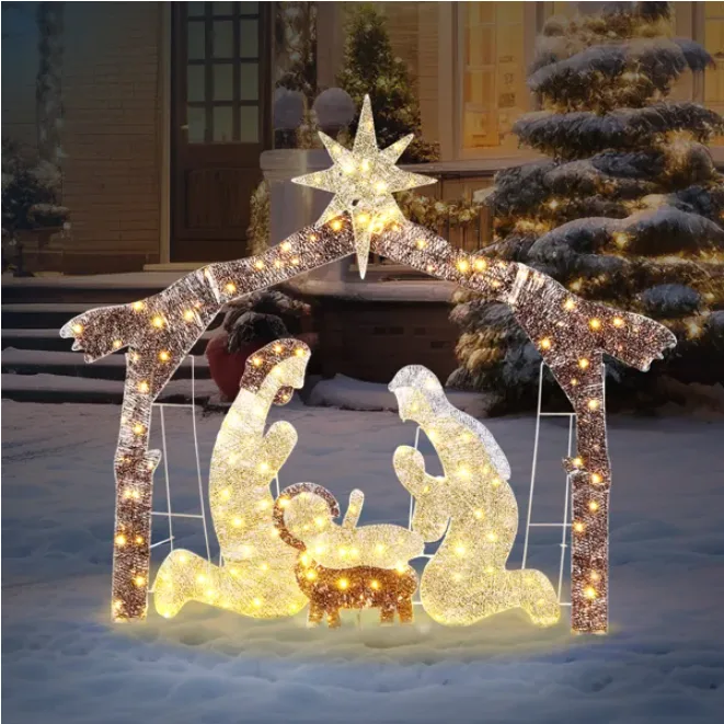 6ft Brown Roof 190LED Lights Nativity Scene Garden Jesus Decoration view 3