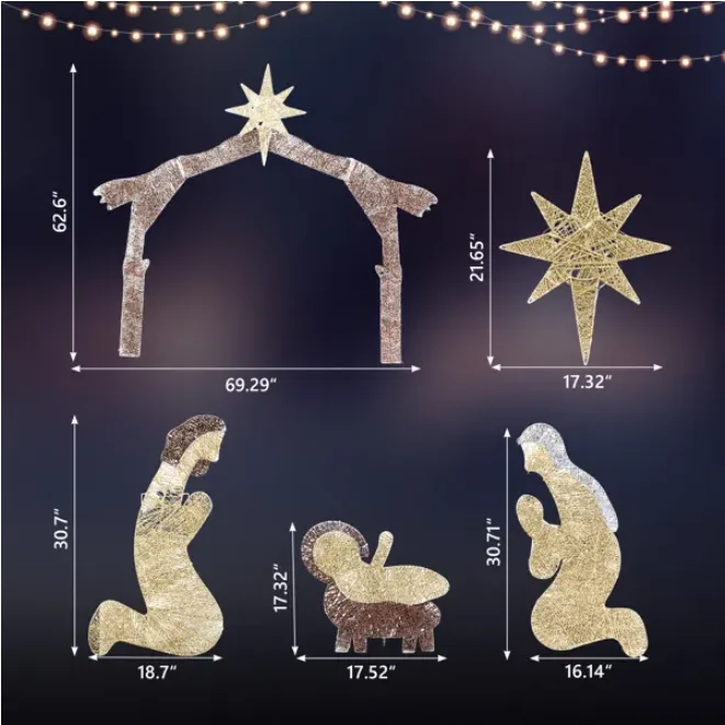 6ft Brown Roof 190LED Lights Nativity Scene Garden Jesus Decoration view 2