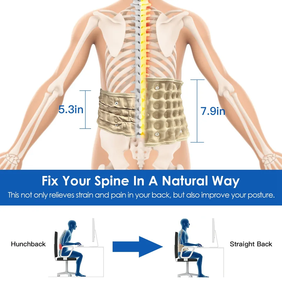 1Pc Decompression Back Belt Lumbar Spine Support Lower Back Air Traction Device With Extension Pad For Men Women Pain Relief Fit For All Waist view 2