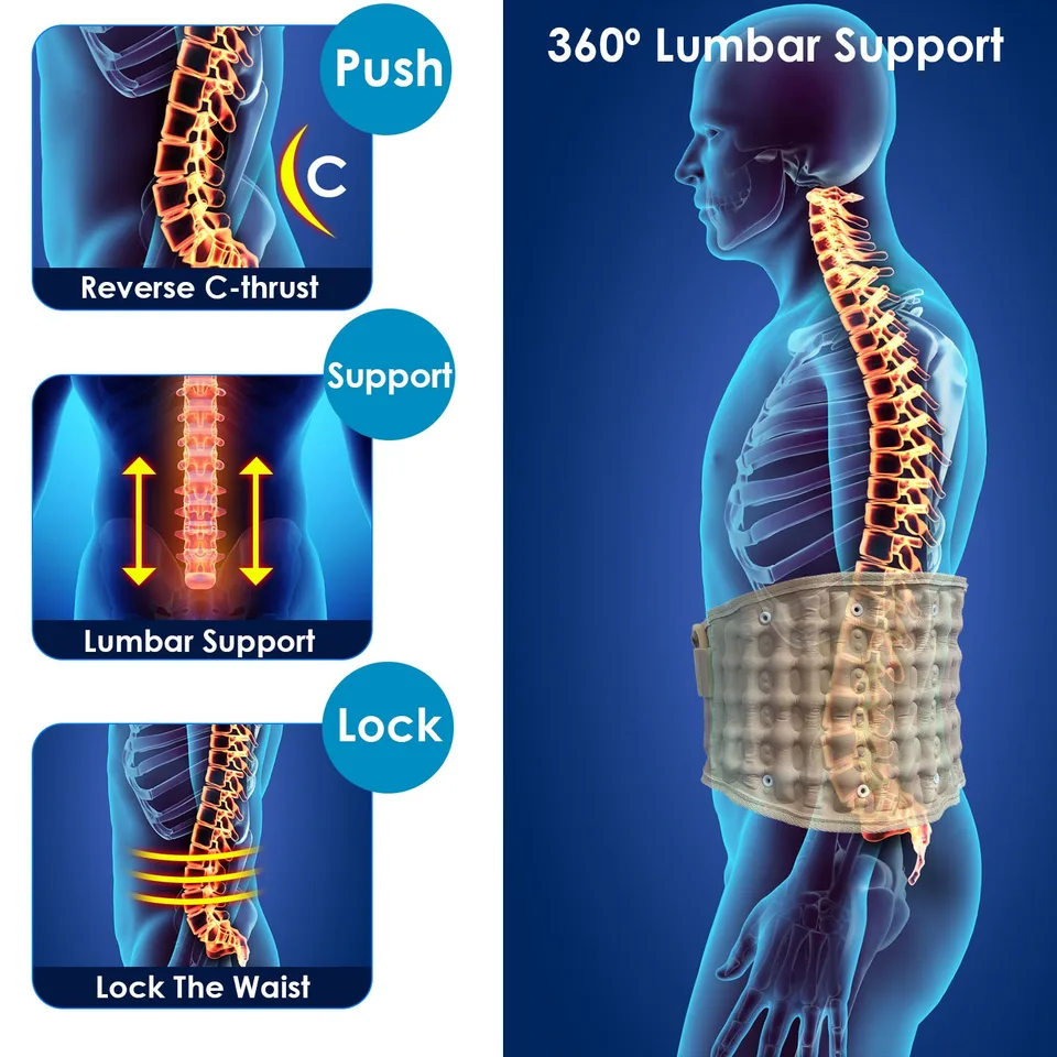 1Pc Decompression Back Belt Lumbar Spine Support Lower Back Air Traction Device With Extension Pad For Men Women Pain Relief Fit For All Waist view 4