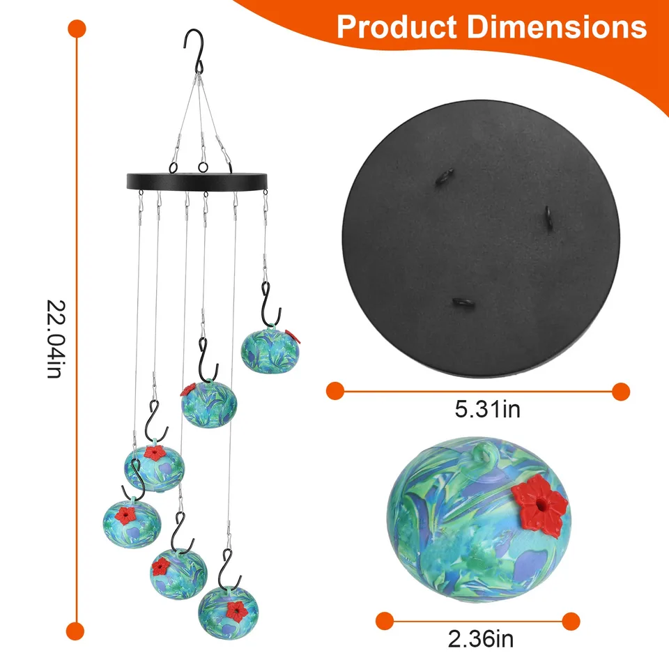 1Pc Wind Chimes Humming Bird Feeder Ant And Bee Proof Outdoor Hanging Hummingbird Feeder For Viewing Decoration For Garden Patio Yard Balcony view 4