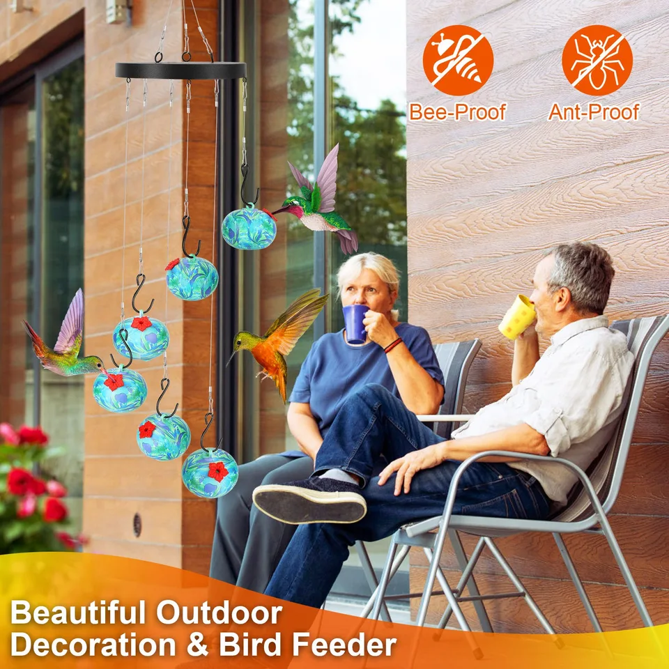 1Pc Wind Chimes Humming Bird Feeder Ant And Bee Proof Outdoor Hanging Hummingbird Feeder For Viewing Decoration For Garden Patio Yard Balcony view 2