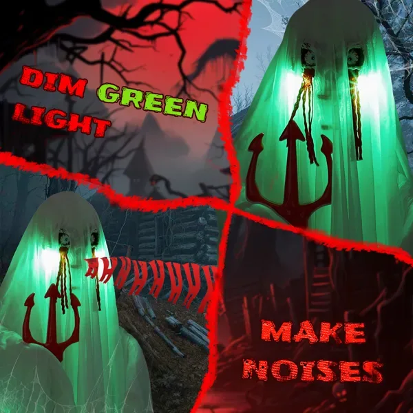4.3ft Halloween Decorations Outdoor Life Size Animatronics Ghost With Trident, Sound-Actived Party Decor With Green Lights And Creepy Sound view 3