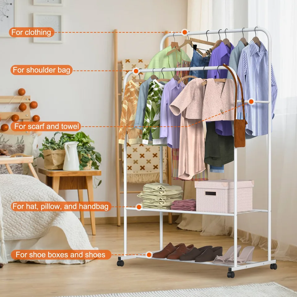 1 Pc Garment Hanging Rack Clothing Hanging Rail Pillow Shoe Display Organizer Stand Rolling Wheel Clothes Organizer view 3