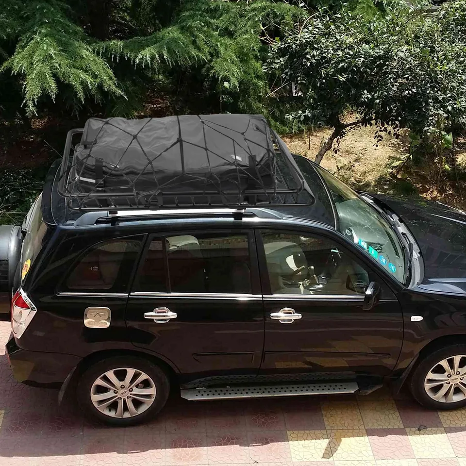 1Pc 63x39x6.3in Universal Roof Rack Cargo Carrier Car Top Luggage Holder Basket With Hook Strap Elastic Net view 2