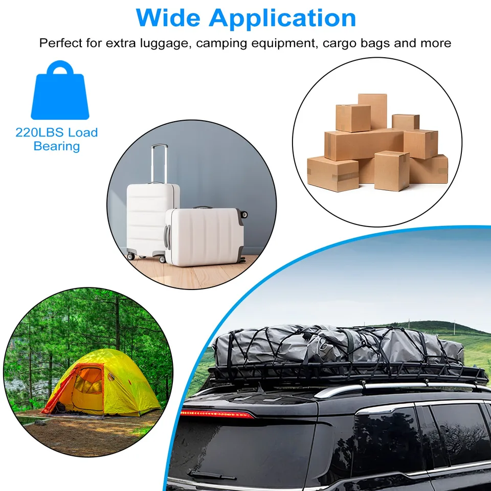 1Pc 63x39x6.3in Universal Roof Rack Cargo Carrier Car Top Luggage Holder Basket With Hook Strap Elastic Net view 3