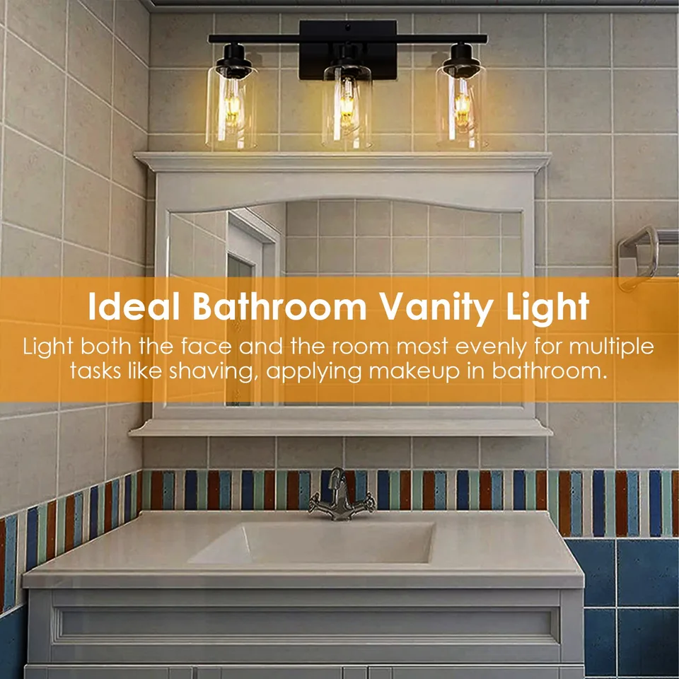 1Pc 3-Light Wall Sconce Lighting With Clear Glass Shade Bathroom Vanity Lamp Fixture Modern Mounted Light For Porch Mirror Living Room Bedroom Hallway view 3