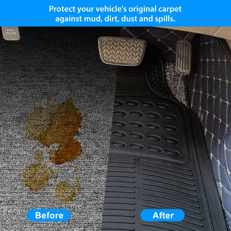 Set Of 3Pcs Automotive Floor Mats Set Front Rear PVC Rubber Floor Mats Heavy Duty Drive Vehicle Car Mats With Trimmable Design Fit Most Cars SUVs Trucks view 3