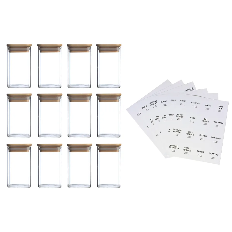 12 Pcs Square Spice Jars With 72 Stickers, Kitchen Pepper Jars For Salt Seasoning view 3