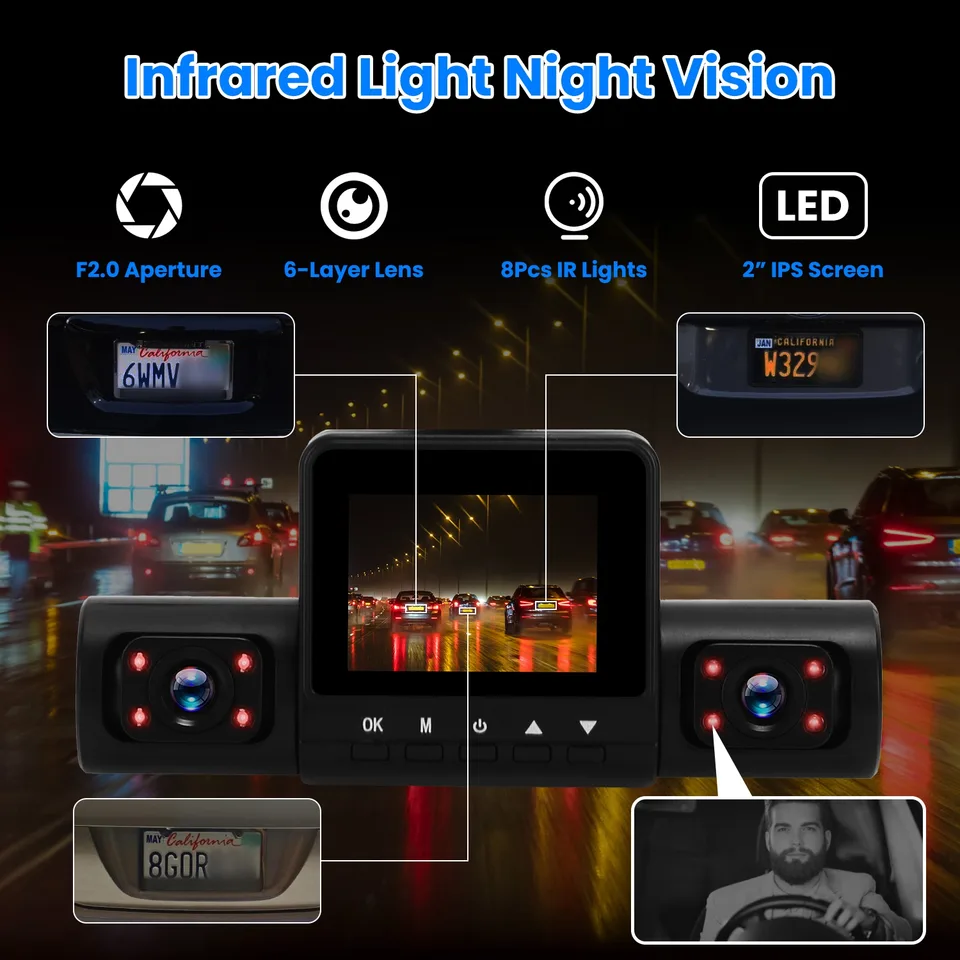 1Pc 360 Degree View FHD 4 Channel Dash Cam 1080P Front 480P Rear Left Right Inside Dash Camera With IR Night Vision Loop Recording Motion Detection Free 32GB MMC Card view 4