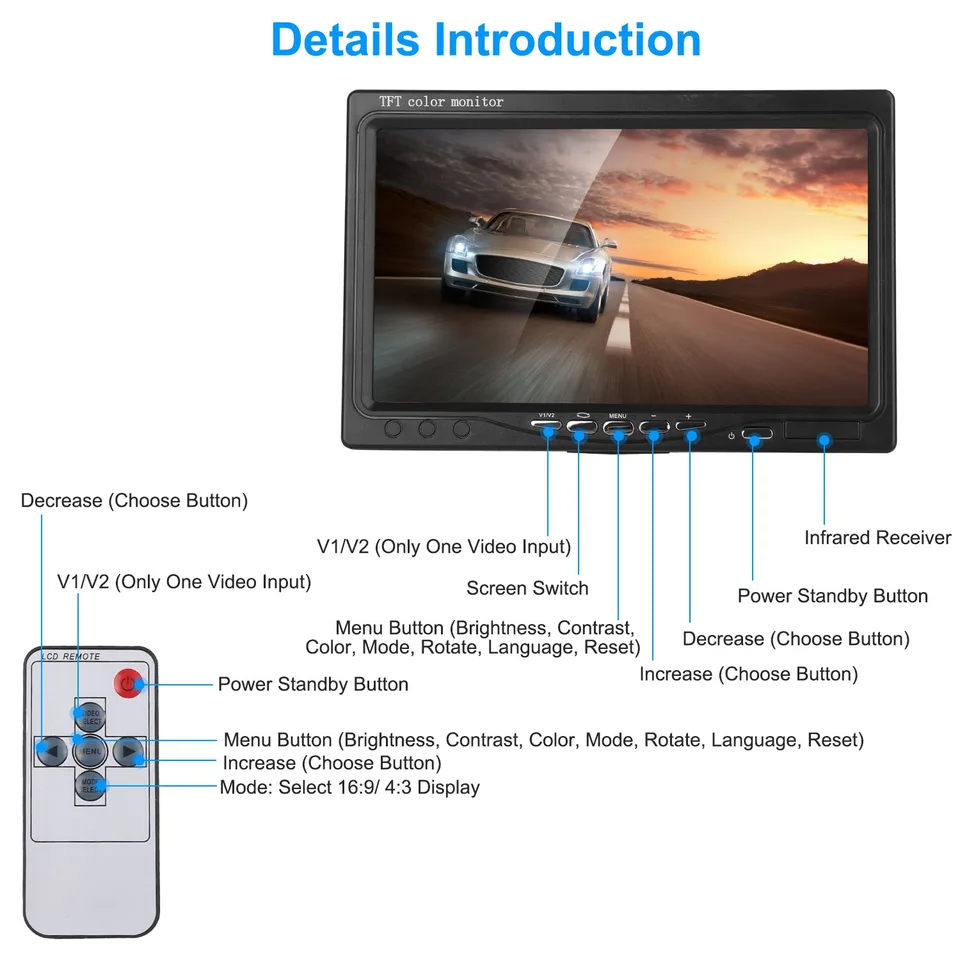 1Pc 7In Screen Backup Camera System Vehicle Rear View Monitor Kit IP67 Waterproof Car Parking Reverse System With Night Vision For Car Trunk Van SUV view 4