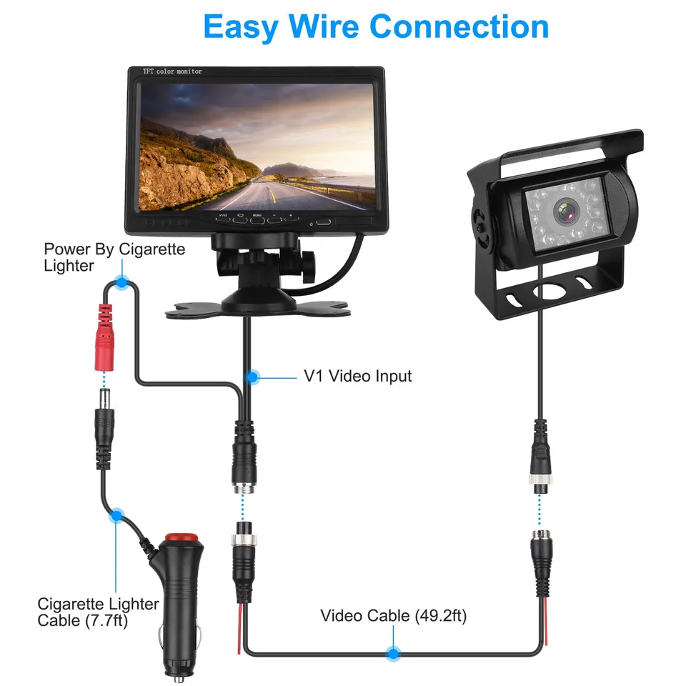 1Pc 7In Screen Backup Camera System Vehicle Rear View Monitor Kit IP67 Waterproof Car Parking Reverse System With Night Vision For Car Trunk Van SUV view 2
