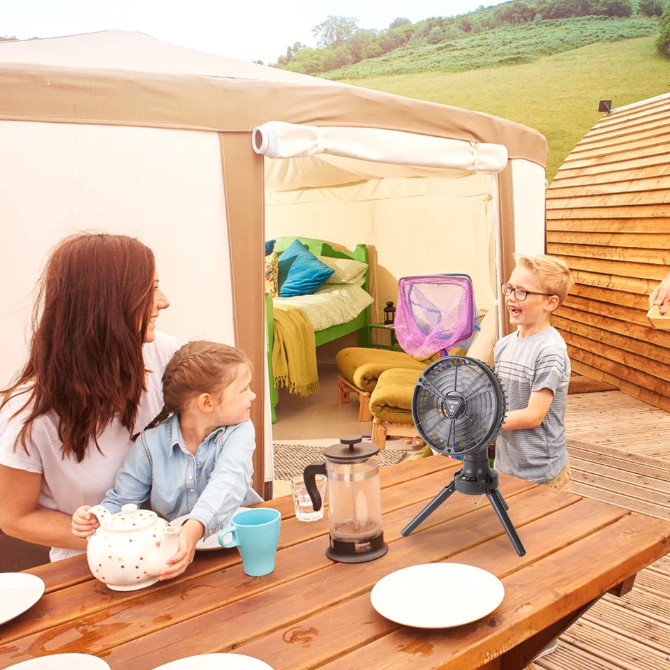 1 Pc 10400mah Portable Camping Fan With LED Light Rechargeable Tripod Tent Hanging Fan Lantern Portable Foldable Oscillating Table Fan With view 3