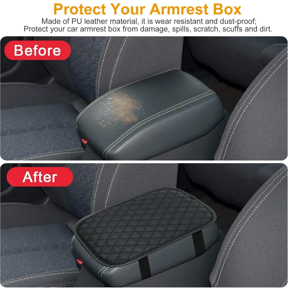 1Pc Car Armrest Pad Cover PU Leather Auto Center Console Seat Box Cover Protector Car Accessories Armrest Cushion Pad Fit For Vehicle SUV Truck Car view 2