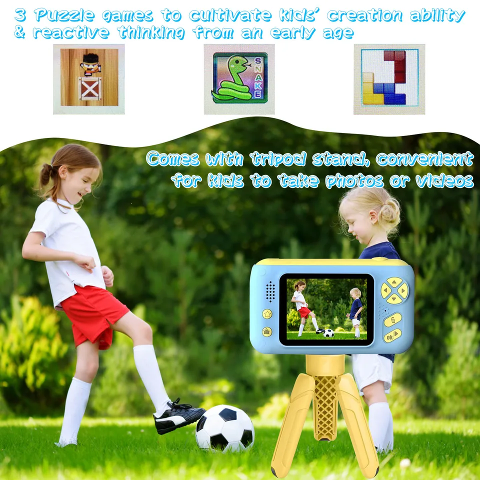 1Pc Kids Digital Camera With Flip Lens Children Video Camcorder Christmas Toy Birthday Gifts With Tripod 2.4in Screen 32G MMC Card For 3-10 Year Old Boys Girls view 2