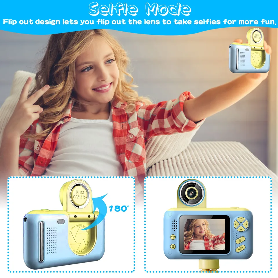1Pc Kids Digital Camera With Flip Lens Children Video Camcorder Christmas Toy Birthday Gifts With Tripod 2.4in Screen 32G MMC Card For 3-10 Year Old Boys Girls view 3