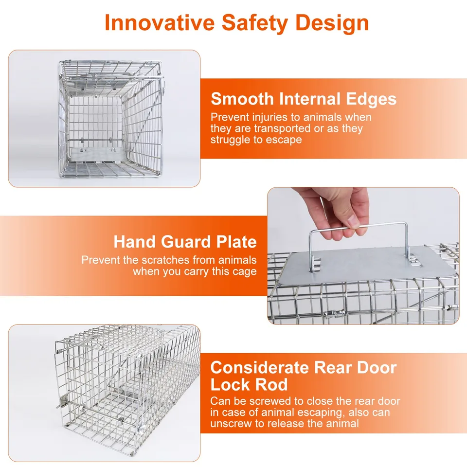 1 Pc Humane Cat Trap Cage Catch Release Live Animal Rodent Cage Collapsible Galvanized Wire For Small Raccoons Beavers Groundhogs Foxes view 2