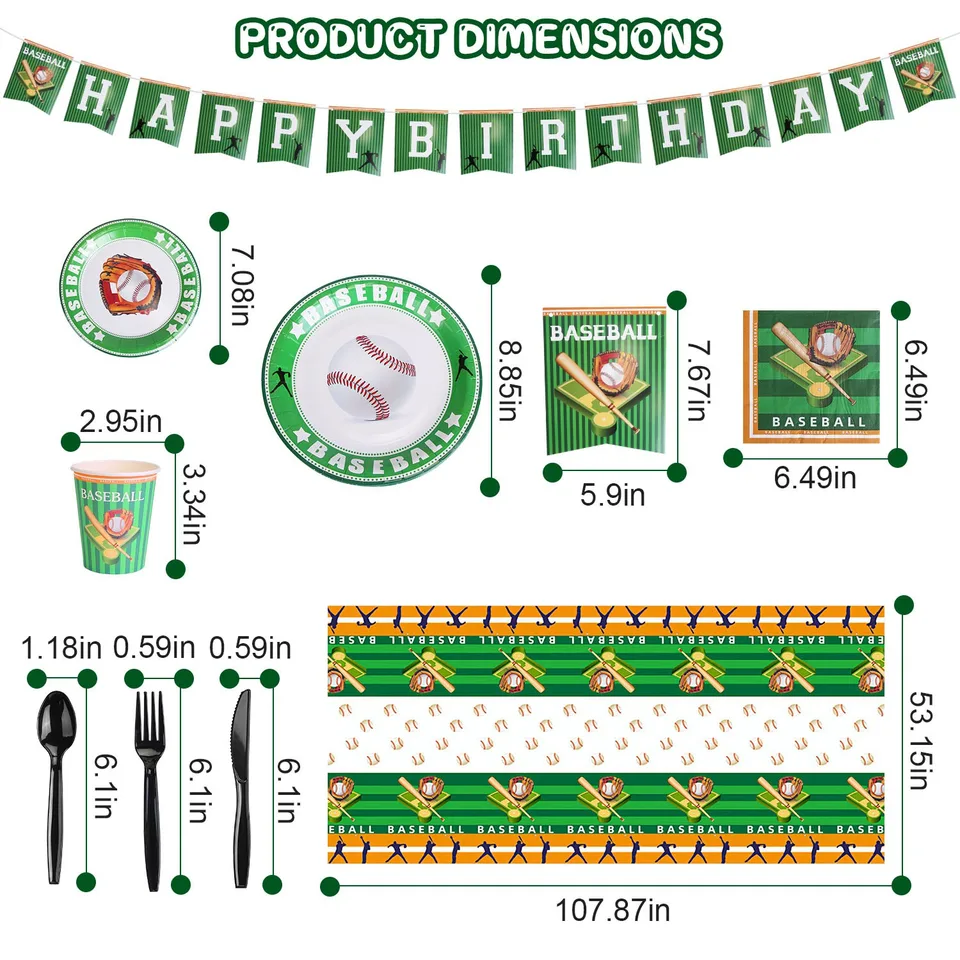 171 Pcs Baseball Party Supplies Kit Baseball Birthday Party Disposable Dinnerware Set Baseball Themed Party Tableware Decorations Cups view 3