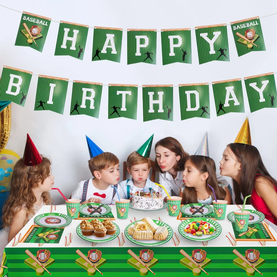 171 Pcs Baseball Party Supplies Kit Baseball Birthday Party Disposable Dinnerware Set Baseball Themed Party Tableware Decorations Cups view 4