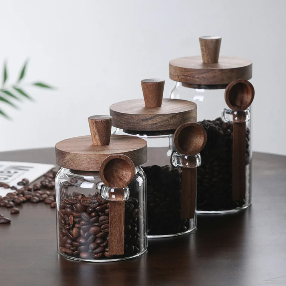 3 Pcs Glass Coffee Jars With Spoons,Candy Jars,Biscuit Jars,Storage Jars,Tea Jars view 2