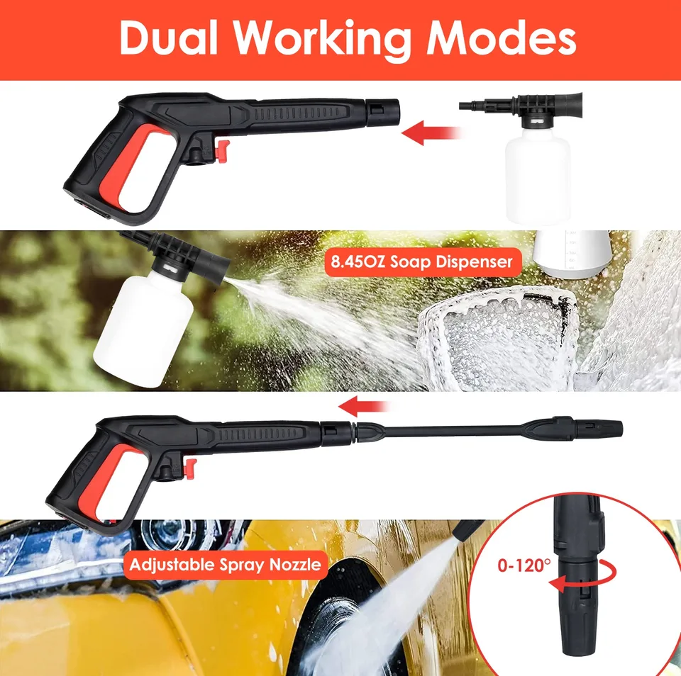 1Pc Electric High Pressure Washer 1740PSI  Powerful Car Washer Pressure Cleaner With Adjustable Spray Nozzle Soap Dispenser IPX5 Waterproof For Patio Garden Driveway view 4