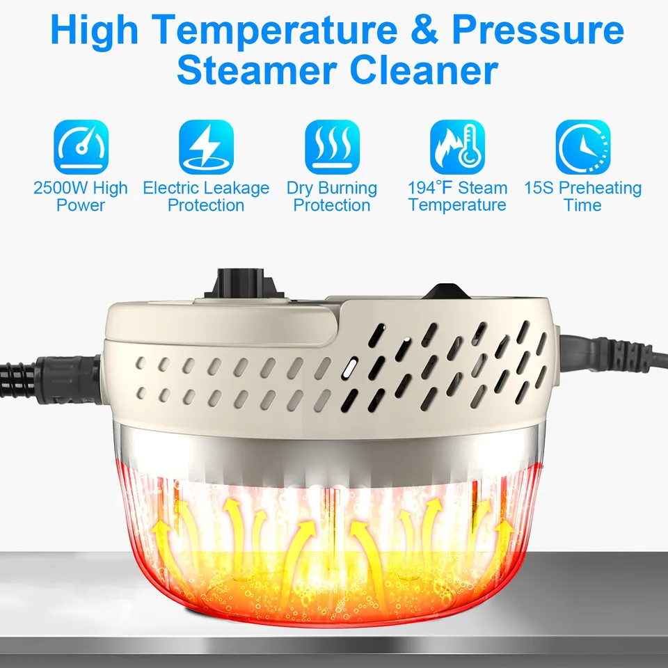 1Pc 2500W Handheld High Temperature And Pressure Steamer Cleaner With 1400ML Tank 9 Accessories 6 Steam Levels For Dirt Grease Grout Tile Floor Couch Car view 3