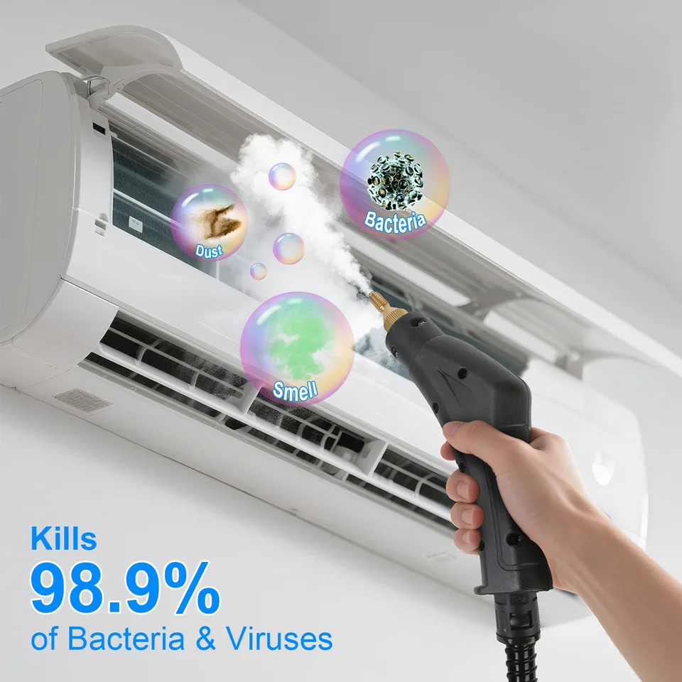1Pc 2500W Handheld High Temperature And Pressure Steamer Cleaner With 1400ML Tank 9 Accessories 6 Steam Levels For Dirt Grease Grout Tile Floor Couch Car view 2
