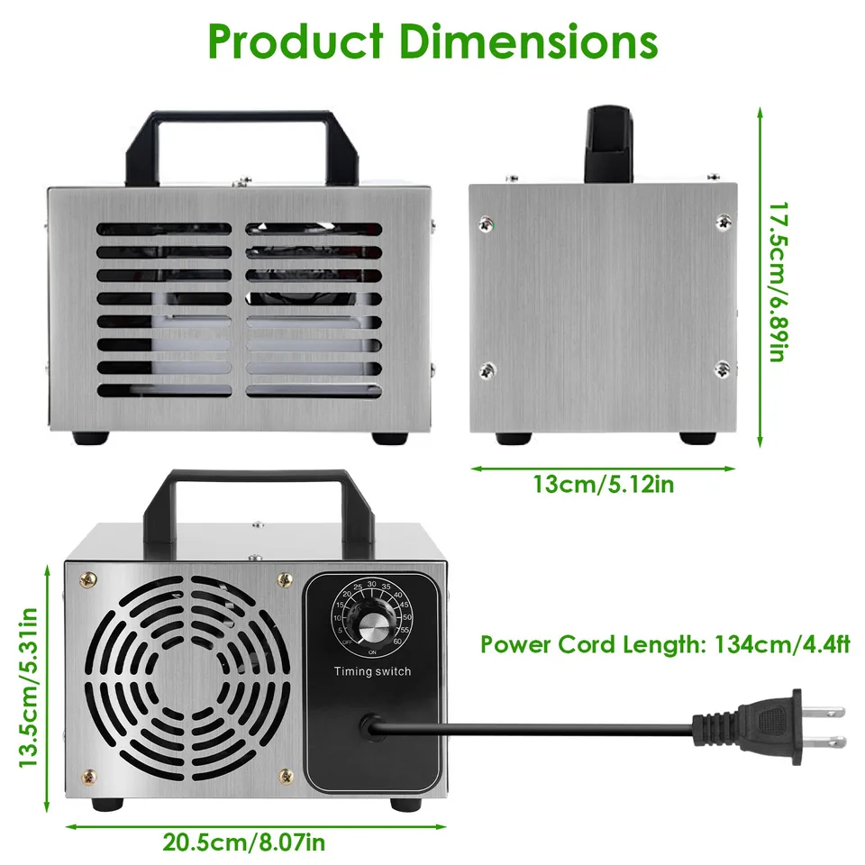 1Pc 110W 50000mg Per Hour Ozone Generator Odor Eliminator Ionizer Air Purifier With 60Mins Timer Cover Up To 3229Sq.Ft For Rooms Smoke Cars Pets view 3