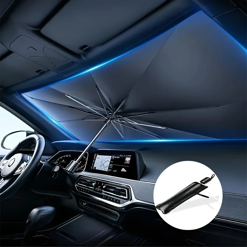 UPF50-Sunshade-UPF50- Compact Roll-Up Sunshade For Front Window - Heat Insulation And UV Protection, Easy-to-Use Auto Interior Accessory, Fits Most Vehicles, Sun Protection Curtain, Sleek Black Umb