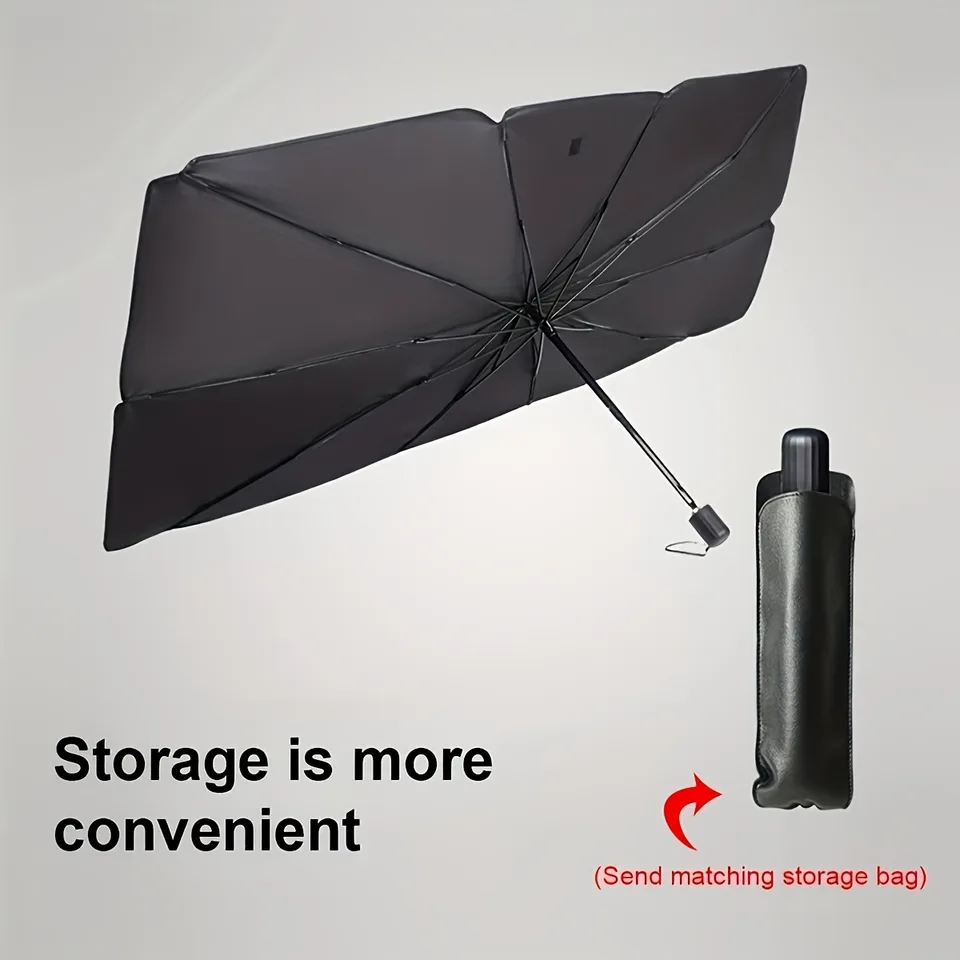 UPF50-Sunshade-UPF50- Compact Roll-Up Sunshade For Front Window - Heat Insulation And UV Protection, Easy-to-Use Auto Interior Accessory, Fits Most Vehicles, Sun Protection Curtain, Sleek Black Umb view 4