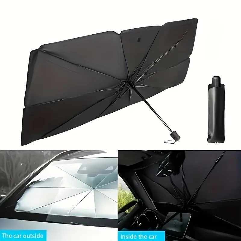 UPF50-Sunshade-UPF50- Compact Roll-Up Sunshade For Front Window - Heat Insulation And UV Protection, Easy-to-Use Auto Interior Accessory, Fits Most Vehicles, Sun Protection Curtain, Sleek Black Umb view 3